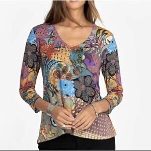 EUC Johnny Was Madison Favorite Floral Swing Top Colorful Sz Small Bamboo